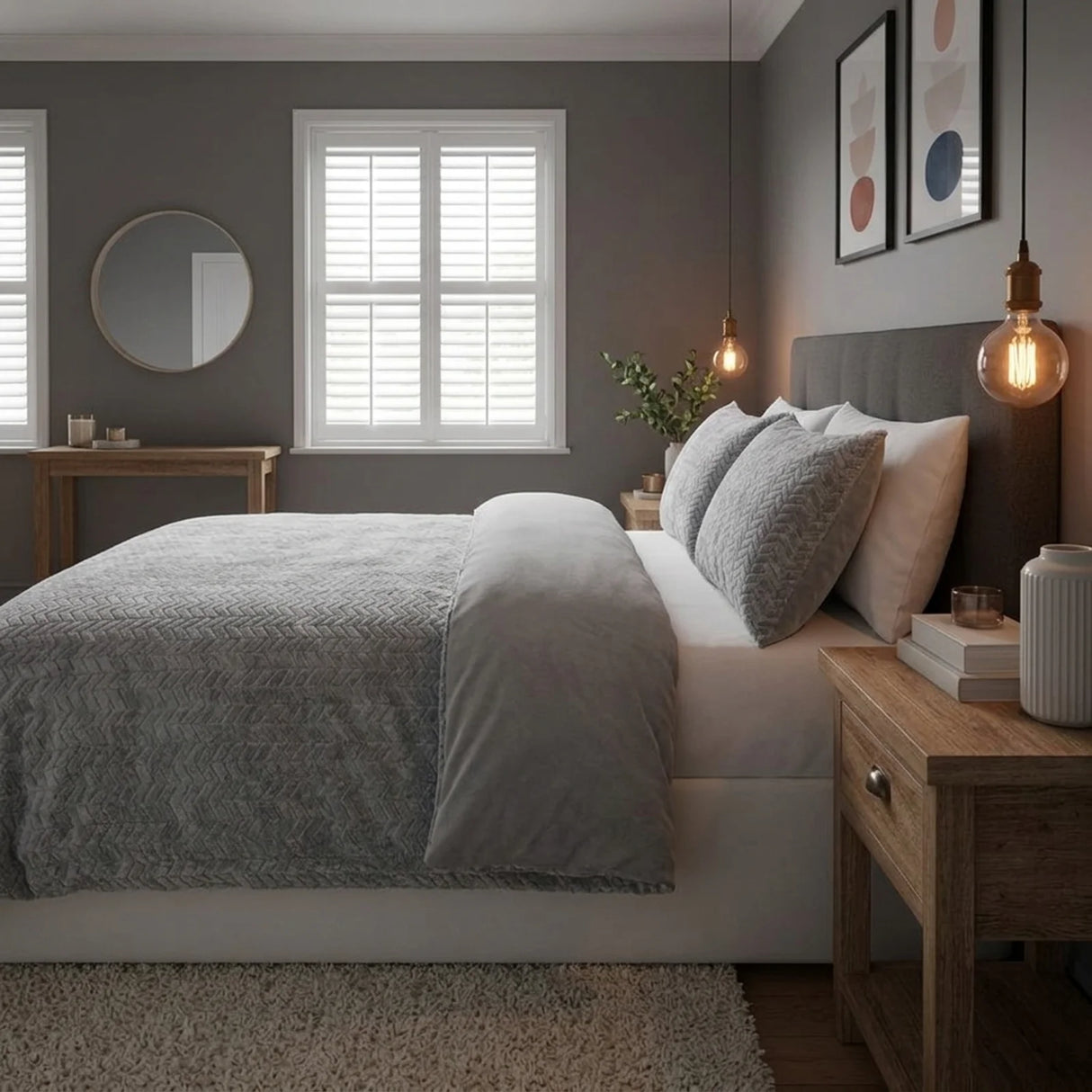 Chevron Teddy Silver Grey Fleece Duvet Cover Bedding Set-1
