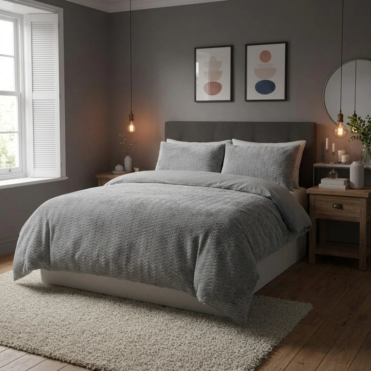 Chevron Teddy Silver Grey Fleece Duvet Cover Bedding Set-2