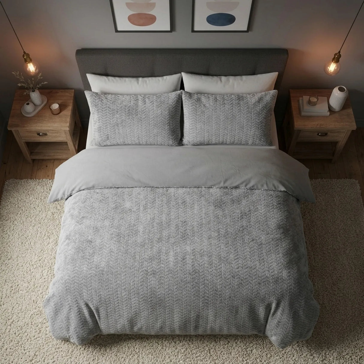 Chevron Teddy Silver Grey Fleece Duvet Cover Bedding Set-4