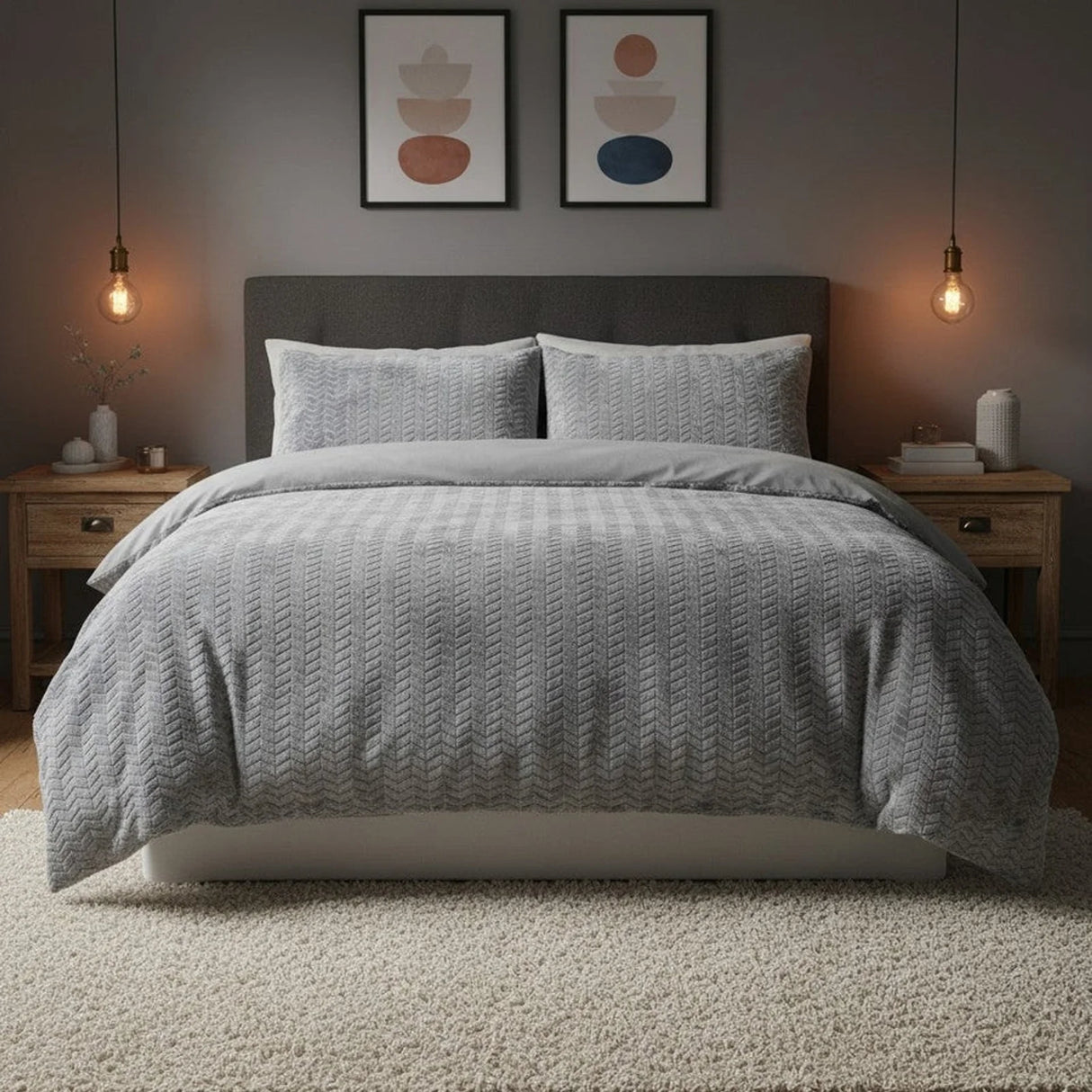 Chevron Teddy Silver Grey Fleece Duvet Cover Bedding Set-6