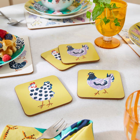 Ulster Weavers Chick Chicken Farm and Dining Coasters 4 Pack - Chick Chicken Coasters 4 Pack In Yellow 2