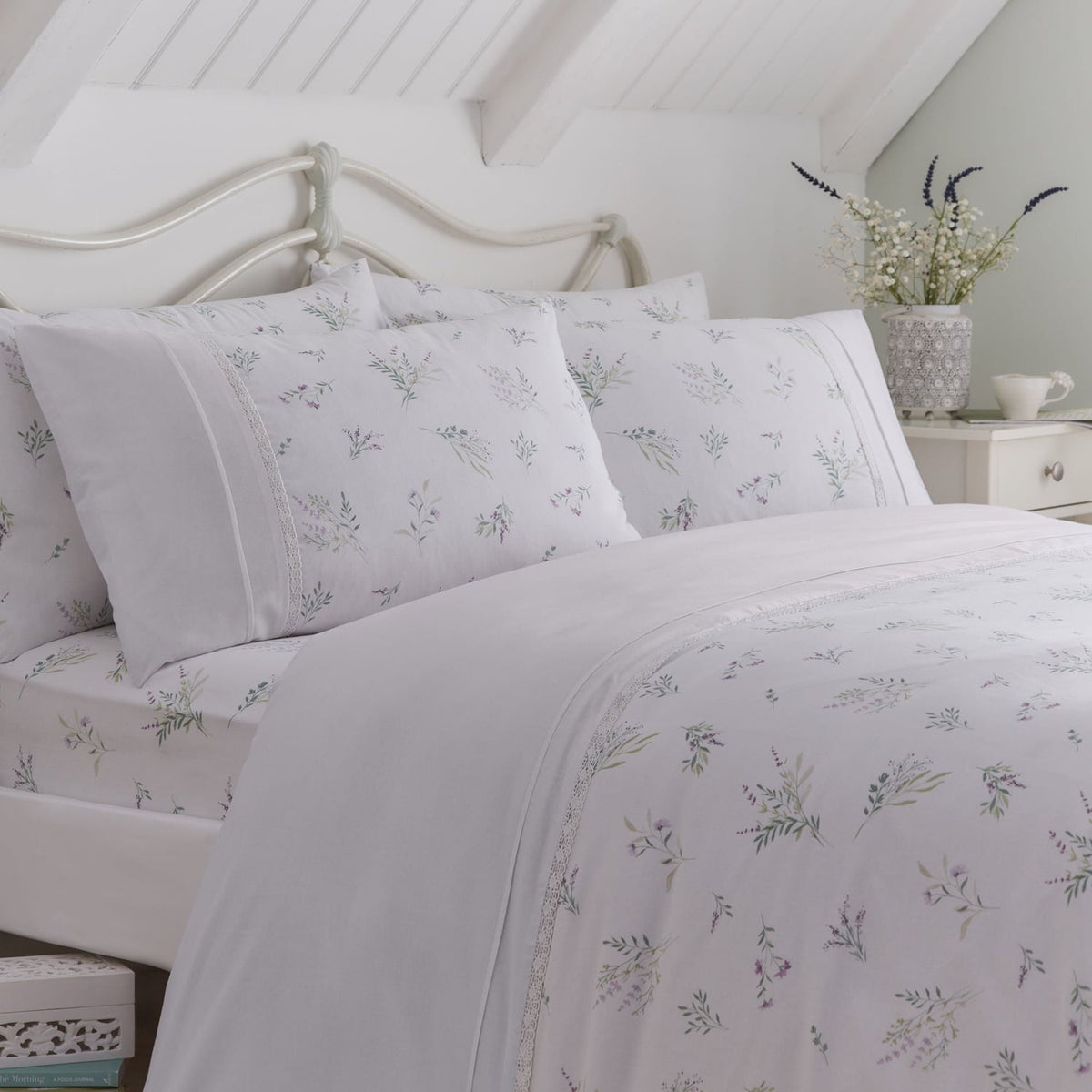 Chloe Floral Lilac 28cm Deep Fitted Sheet - Chloe 28Cm Deep Fitted Bed Sheet Set In Lilac 2