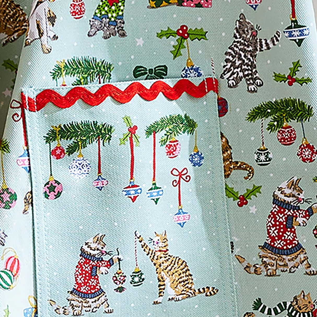 Ulster Weavers Christmas Cats Cotton Apron - Christmas Cats Cotton Apron In Seafoam 4