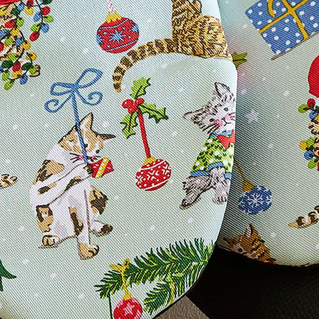 Ulster Weavers Christmas Cats Cotton Microwave Mitts - Christmas Cats Microwave Mitts Pair In Seafoam 4