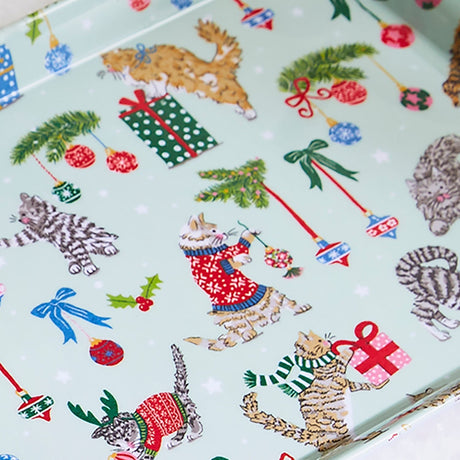 Ulster Weavers Christmas Cats Large Scatter Tray - Christmas Cats Small Serving Tray In Seafoam 4