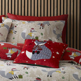Snug Foraging Fox Cosy Brushed Cotton Duvet Cover Set - Christmas Foraging Fox Duvet Cover Set In Red 2