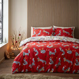 Snug Foraging Fox Cosy Brushed Cotton Duvet Cover Set - Christmas Foraging Fox Duvet Cover Set In Red 3