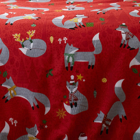 Snug Foraging Fox Cosy Brushed Cotton Duvet Cover Set - Christmas Foraging Fox Duvet Cover Set In Red 4