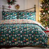 Christmas Ornaments Polycotton Duvet Cover Set - Green