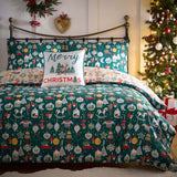 Christmas Ornaments Polycotton Duvet Cover Set - Green - Christmas Ornaments Duvet Cover Set In Green 4