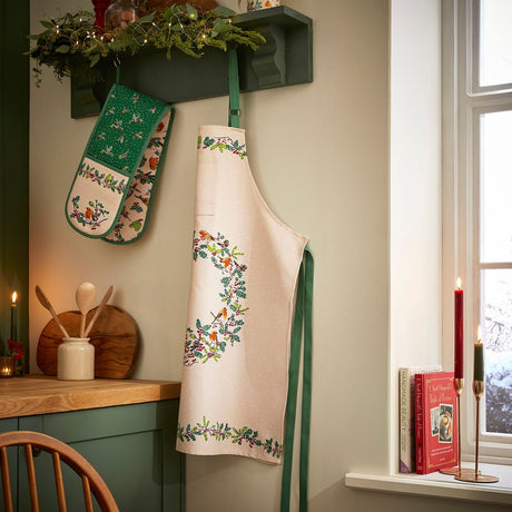 Ulster Weavers Christmas Robins Cotton Accessories Cotton Apron - Christmas Robins Cotton Apron In Green 2