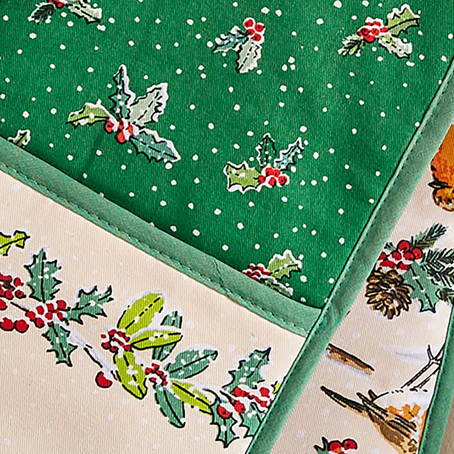 Ulster Weavers Christmas Robins Cotton Accessories Double Oven Glove - Christmas Robins Double Oven Glove In Green 4