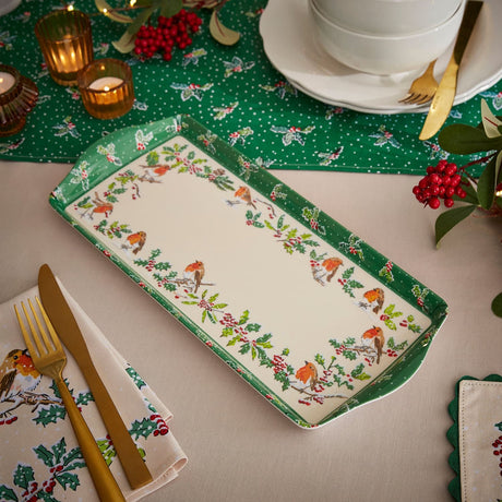 Ulster Weavers Christmas Robins Accessories Large Scatter Tray - Christmas Robins Small Serving Tray In Green 2