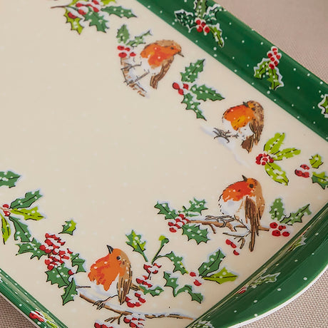 Ulster Weavers Christmas Robins Accessories Large Scatter Tray - Christmas Robins Small Serving Tray In Green 4