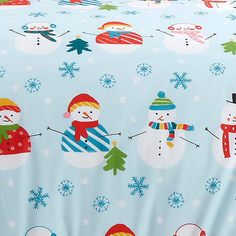 Snowman Christmas Duvet Cover Set Festive Microfibre Bedding - Christmas Snowman Duvet Cover Set In Duck Egg 3