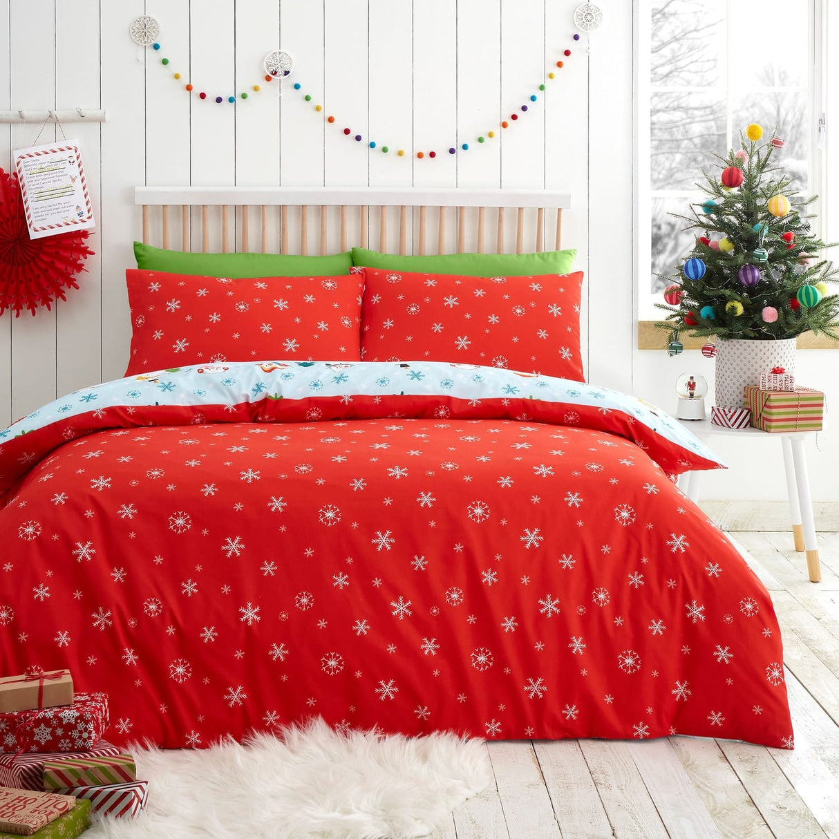 Snowman Christmas Duvet Cover Set Festive Microfibre Bedding - Christmas Snowman Duvet Cover Set In Duck Egg 4