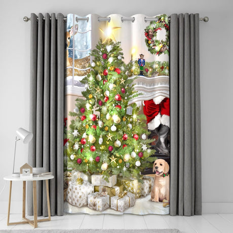 Christmas Tree Eyelet Curtain Panel Thermal Light Filtering - Christmas Tree Eyelet Single Panel Door Curtain In Multicolour 3