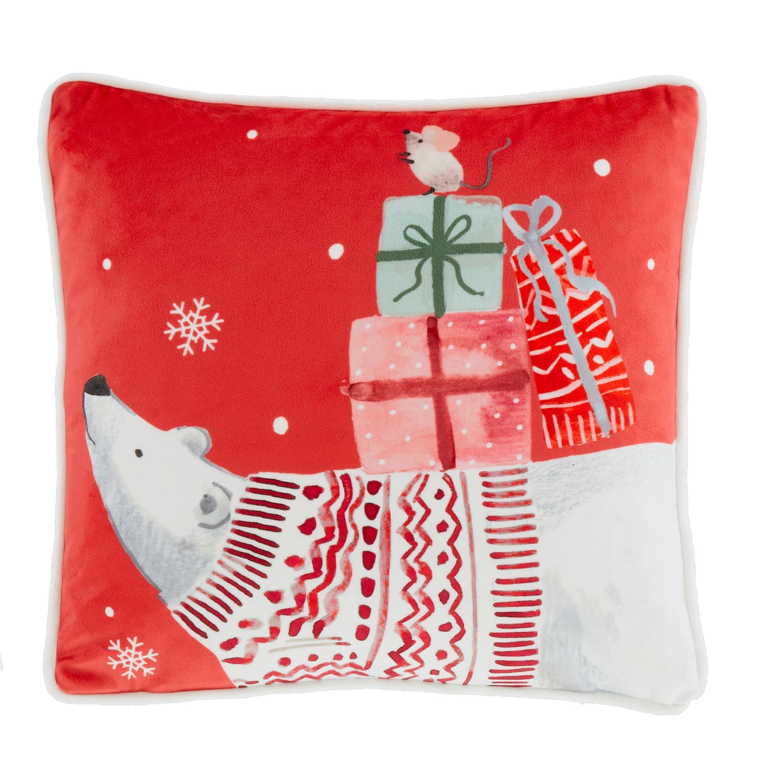 Christmas Woodland Animals Red Cushion Cover 43cm x 43cm - Christmas Woodland Animals Cushion In Red 43 X 43Cm 2