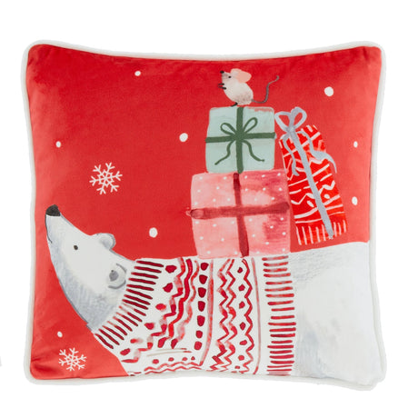 Christmas Woodland Animals Festive Filled Cushion - Christmas Woodland Animals Cushion In Red 43 X 43Cm 2