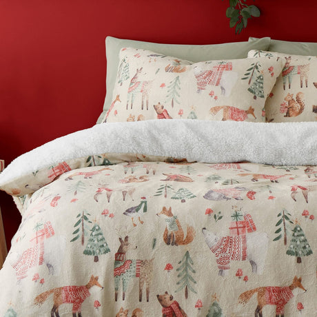 Woodland Animals Duvet Cover Set - Christmas Woodland Animals Duvet Cover Set In Natural 2
