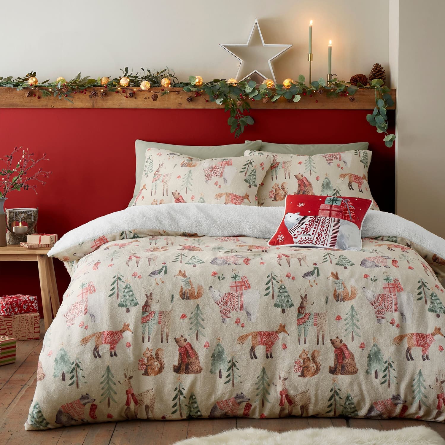 Woodland Animals Duvet Cover Set - Christmas Woodland Animals Duvet Cover Set In Natural 4