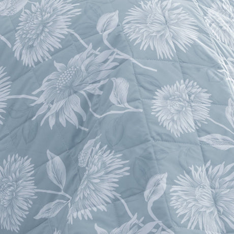Chrysanthemum Floral Bedspread Blue and Green 230cm x 200cm - Chrysanthemum Bedspread In Blue 200 X 230Cm 3
