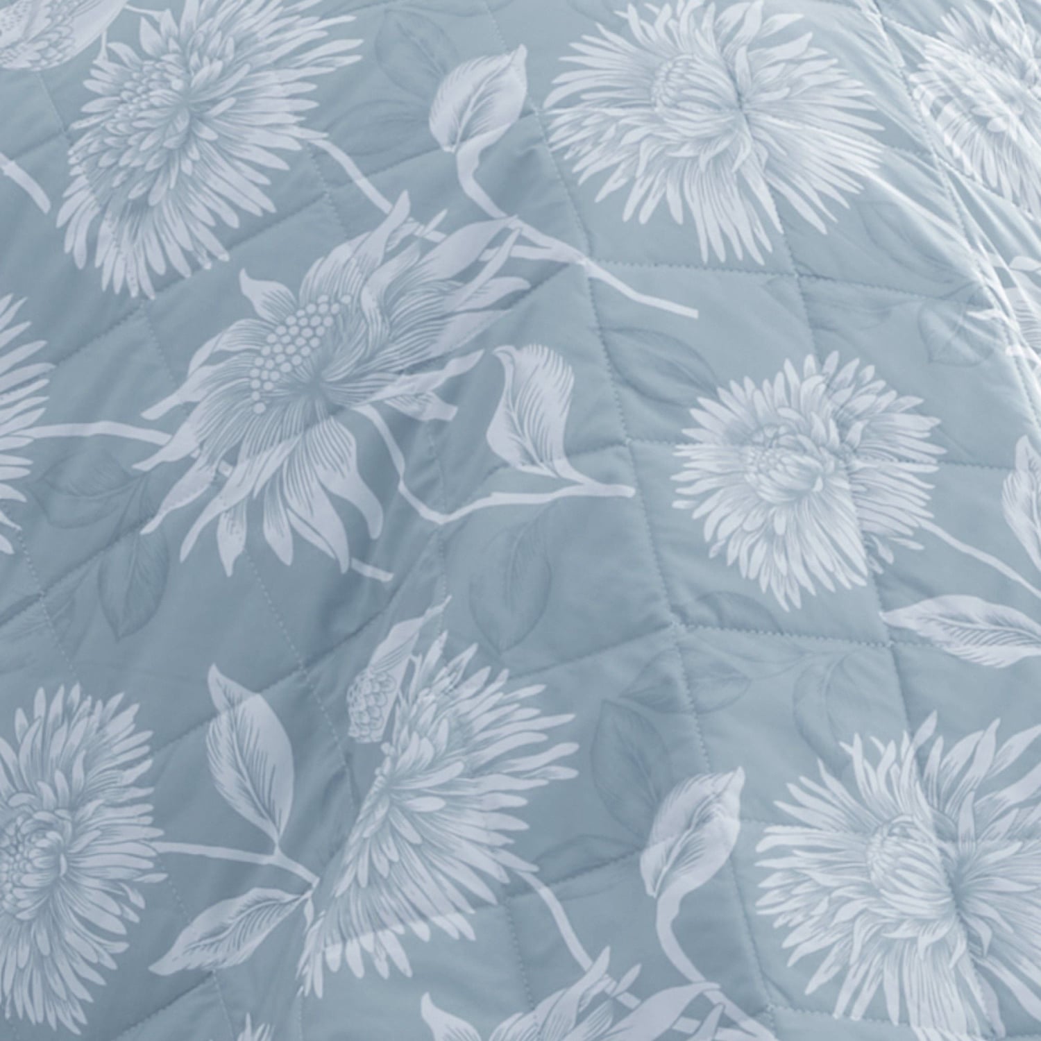Chrysanthemum Floral Bedspread Blue and Green 230cm x 200cm - Chrysanthemum Bedspread In Blue 200 X 230Cm 3