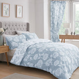 Chrysanthemum Floral Polycotton Duvet Cover Set - Blue
