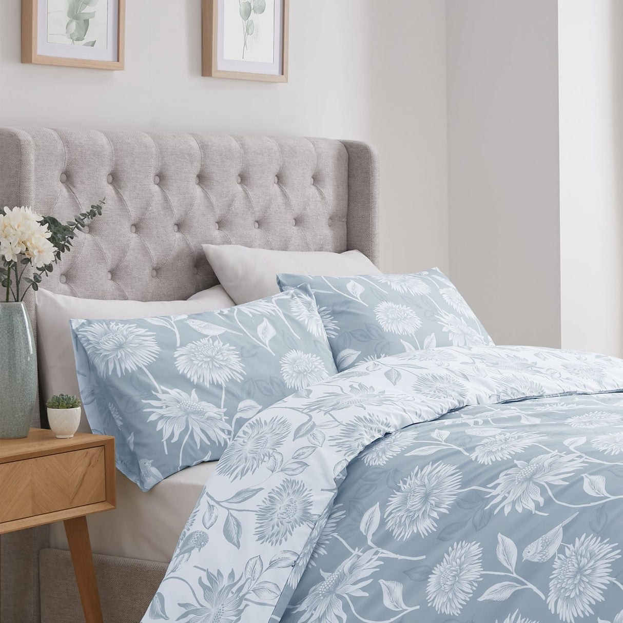 Chrysanthemum Floral Polycotton Duvet Cover Set - Blue - Chrysanthemum Duvet Cover Set In Blue 2