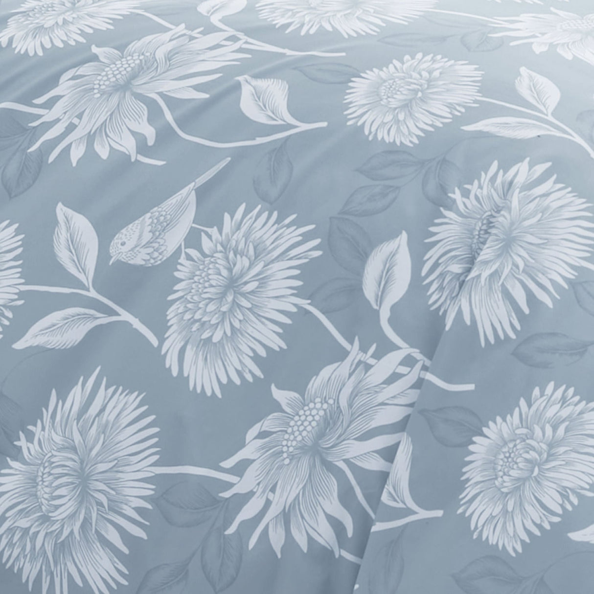 Chrysanthemum Floral Polycotton Duvet Cover Set - Blue - Chrysanthemum Duvet Cover Set In Blue 3