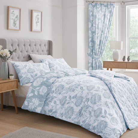 Chrysanthemum Floral Polycotton Duvet Cover Set - Blue - Chrysanthemum Duvet Cover Set In Blue 4