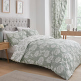 Chrysanthemum Floral Polycotton Duvet Cover Set - Green