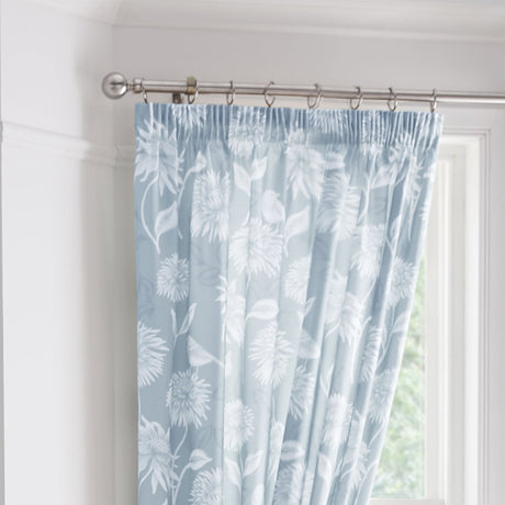 Chrysanthemum Floral Pencil Pleat Curtains - Blue Thermal Light Filtering - Chrysanthemum Pencil Pleat Curtains In Blue 2