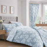 Chrysanthemum Floral Pencil Pleat Curtains - Blue Thermal Light Filtering - Chrysanthemum Pencil Pleat Curtains In Blue 3