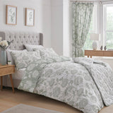 Chrysanthemum Floral Pencil Pleat Curtains - Green Thermal Light Filtering - Chrysanthemum Pencil Pleat Curtains In Green 3