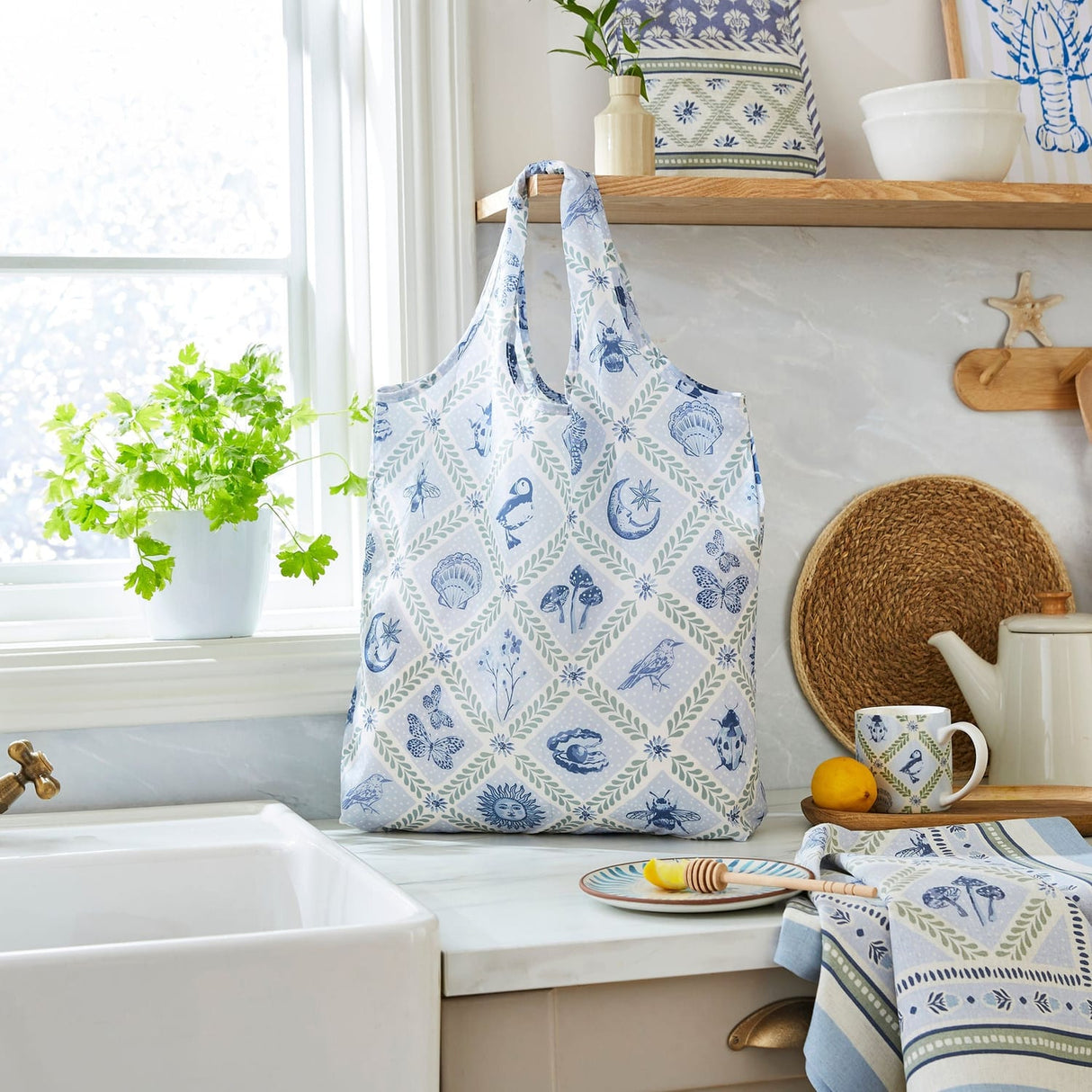 Ulster Weavers Coastal Treasures Large Shoulder Bag - Coastal Treasures Foldable Tote Bag Medium In Blue 2