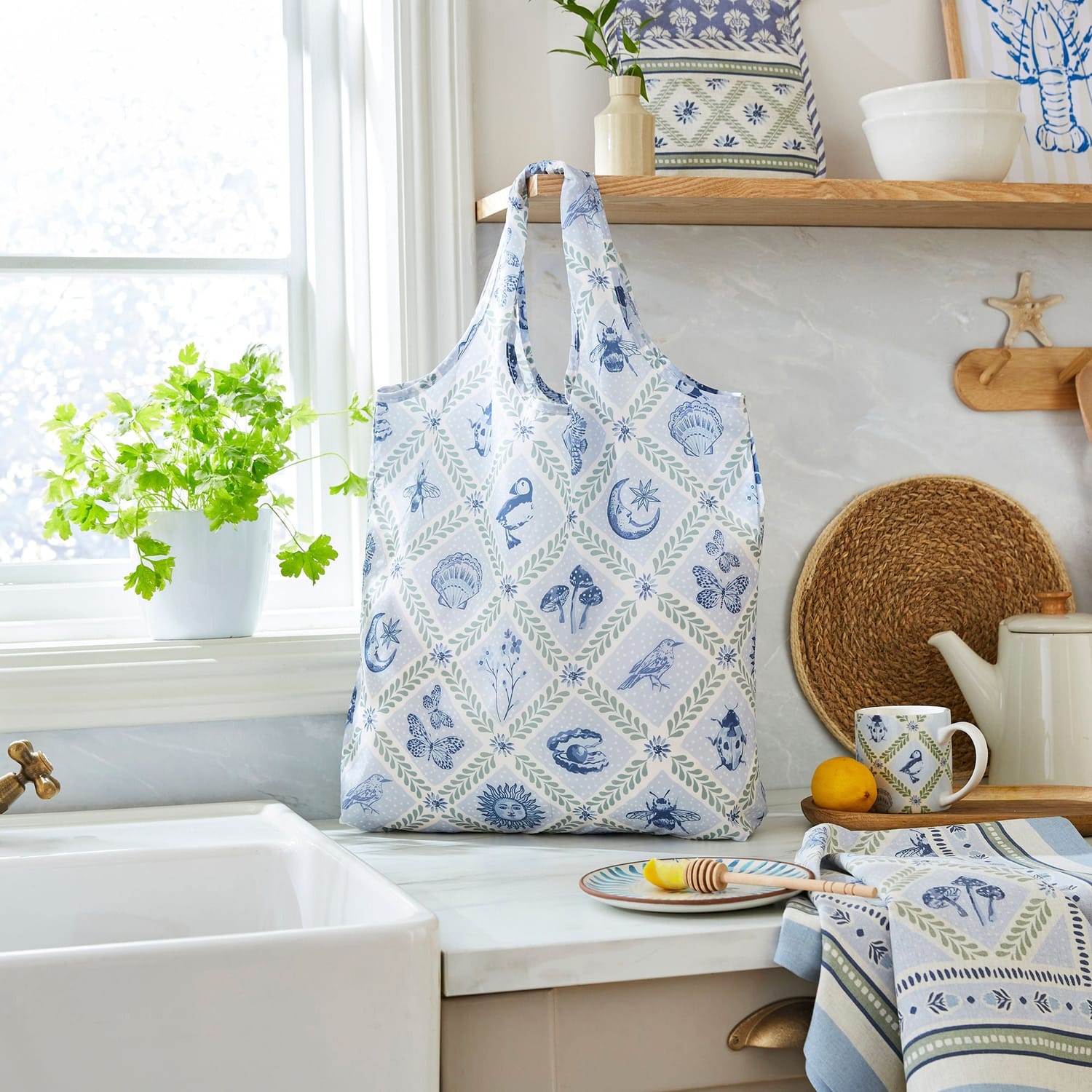 Ulster Weavers Coastal Treasures Large Shoulder Bag - Coastal Treasures Foldable Tote Bag Medium In Blue 2