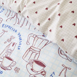 Coffee Club Blue Polycotton Duvet Cover Set - Coffee Club Duvet Cover Set In Blue 3