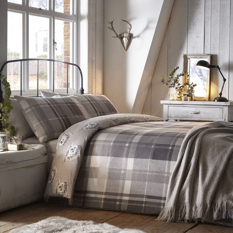 Colville Check Brushed Cotton Flannelette Duvet Cover Set - Grey