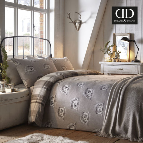 Colville Check Brushed Cotton Flannelette Duvet Cover Set - Grey - Colville Check Duvet Cover Set In Grey 4