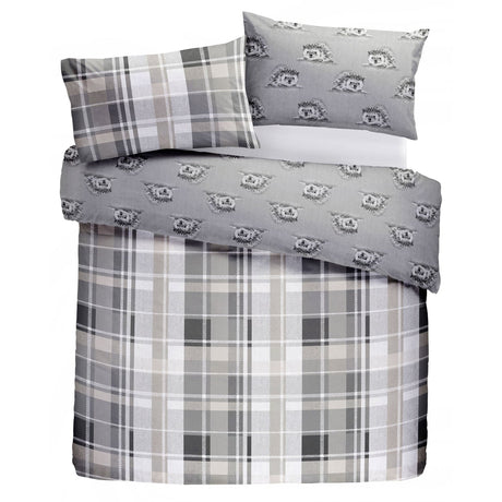 Colville Check Brushed Cotton Flannelette Duvet Cover Set - Grey - Colville Check Duvet Cover Set In Grey 5
