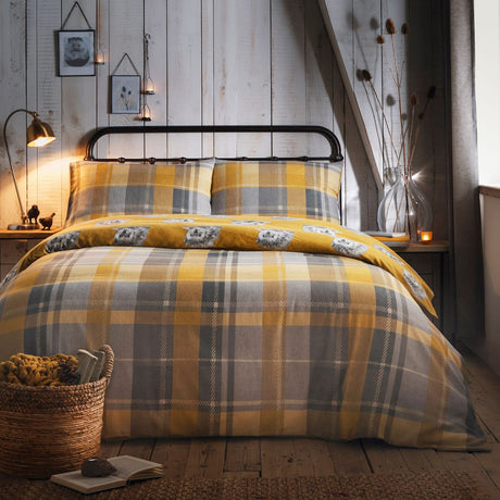 Colville Check Brushed Cotton Flannelette Duvet Cover Set - Ochre