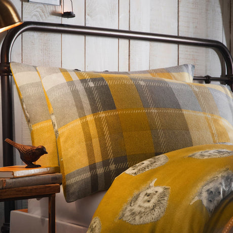 Colville Check Brushed Cotton Flannelette Duvet Cover Set - Ochre - Colville Check Duvet Cover Set In Ochre 2