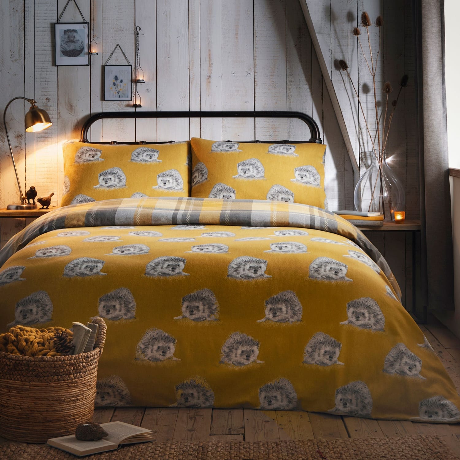 Colville Check Brushed Cotton Flannelette Duvet Cover Set - Ochre - Colville Check Duvet Cover Set In Ochre 4