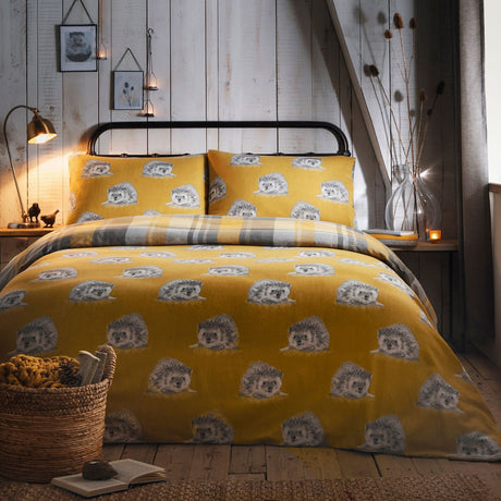 Colville Check Brushed Cotton Flannelette Duvet Cover Set - Ochre - Colville Check Duvet Cover Set In Ochre 4