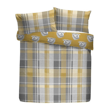 Colville Check Brushed Cotton Flannelette Duvet Cover Set - Ochre - Colville Check Duvet Cover Set In Ochre 5