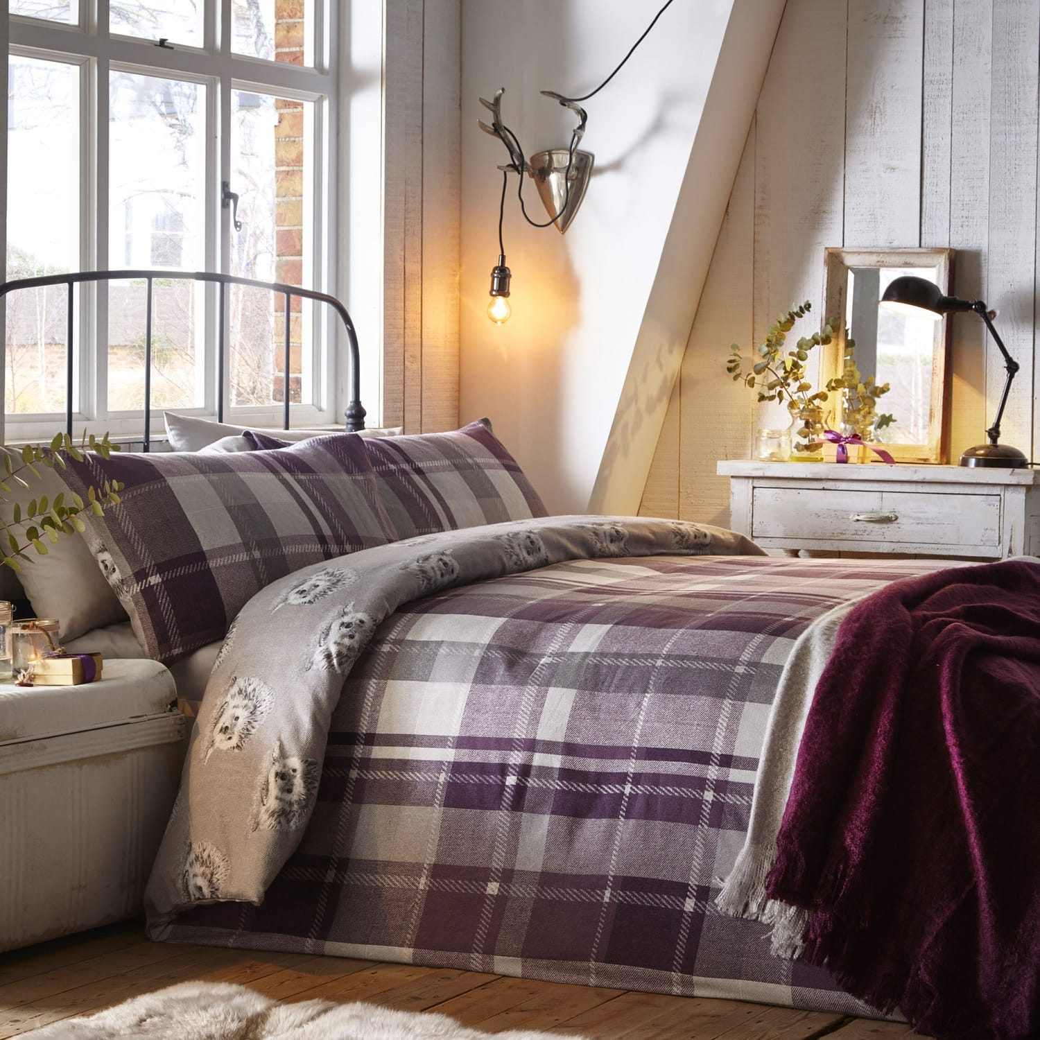 Colville Check Brushed Cotton Flannelette Duvet Cover Set - Plum
