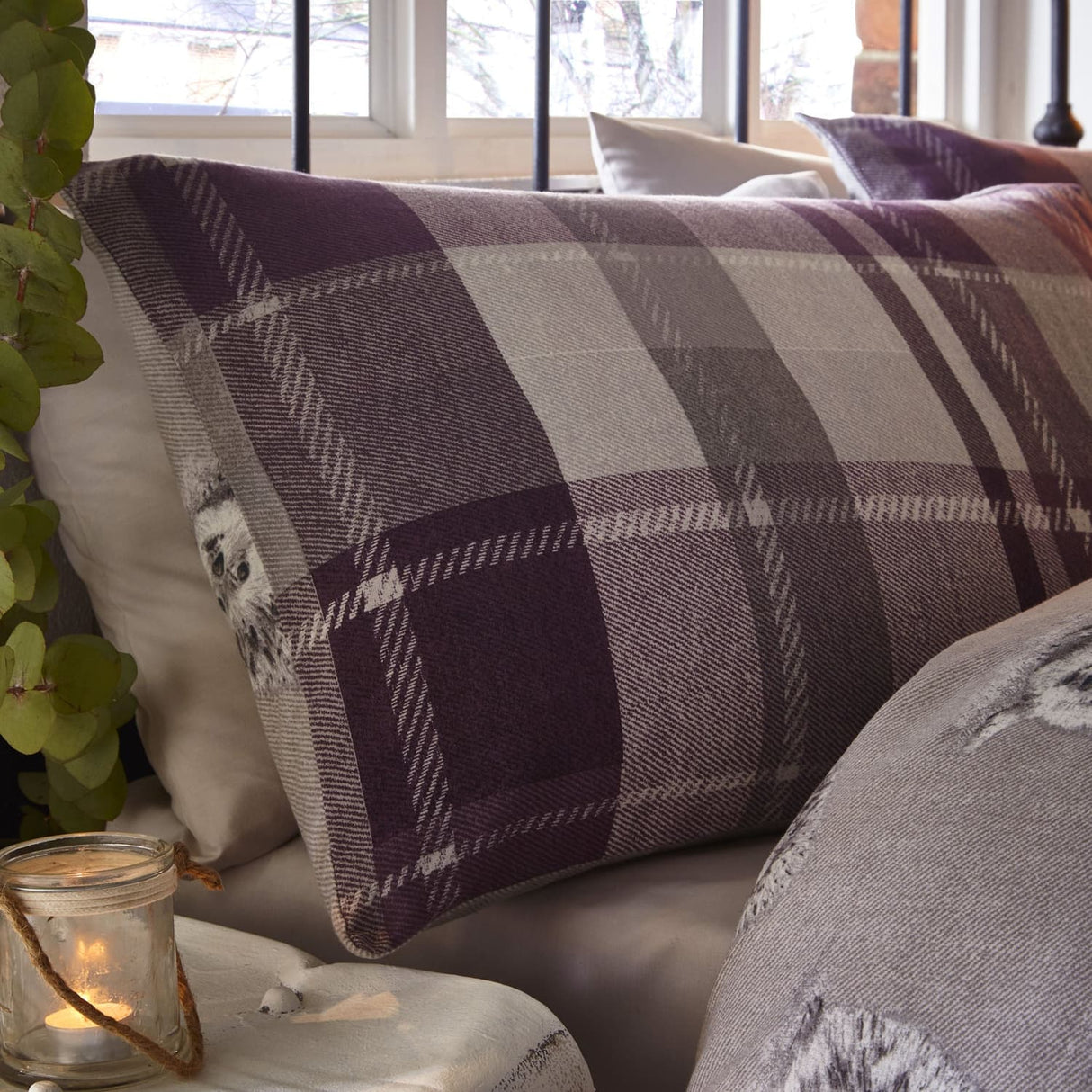 Colville Check Brushed Cotton Flannelette Duvet Cover Set - Plum - Colville Check Duvet Cover Set In Plum 2