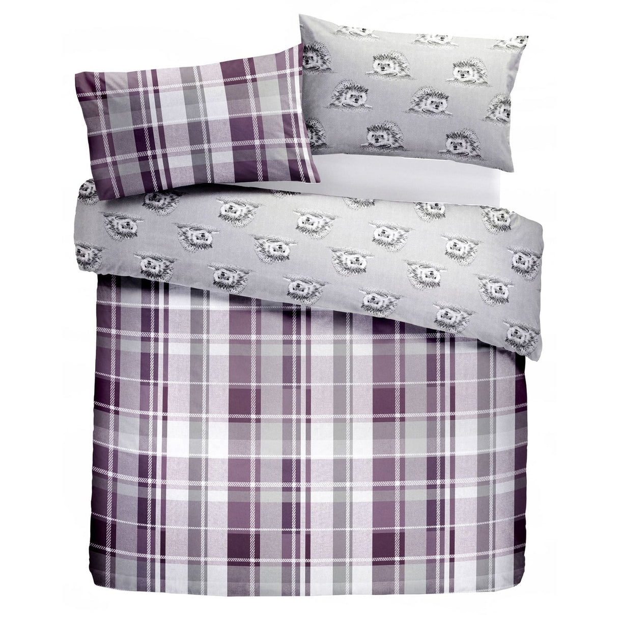 Colville Check Brushed Cotton Flannelette Duvet Cover Set - Plum - Colville Check Duvet Cover Set In Plum 5