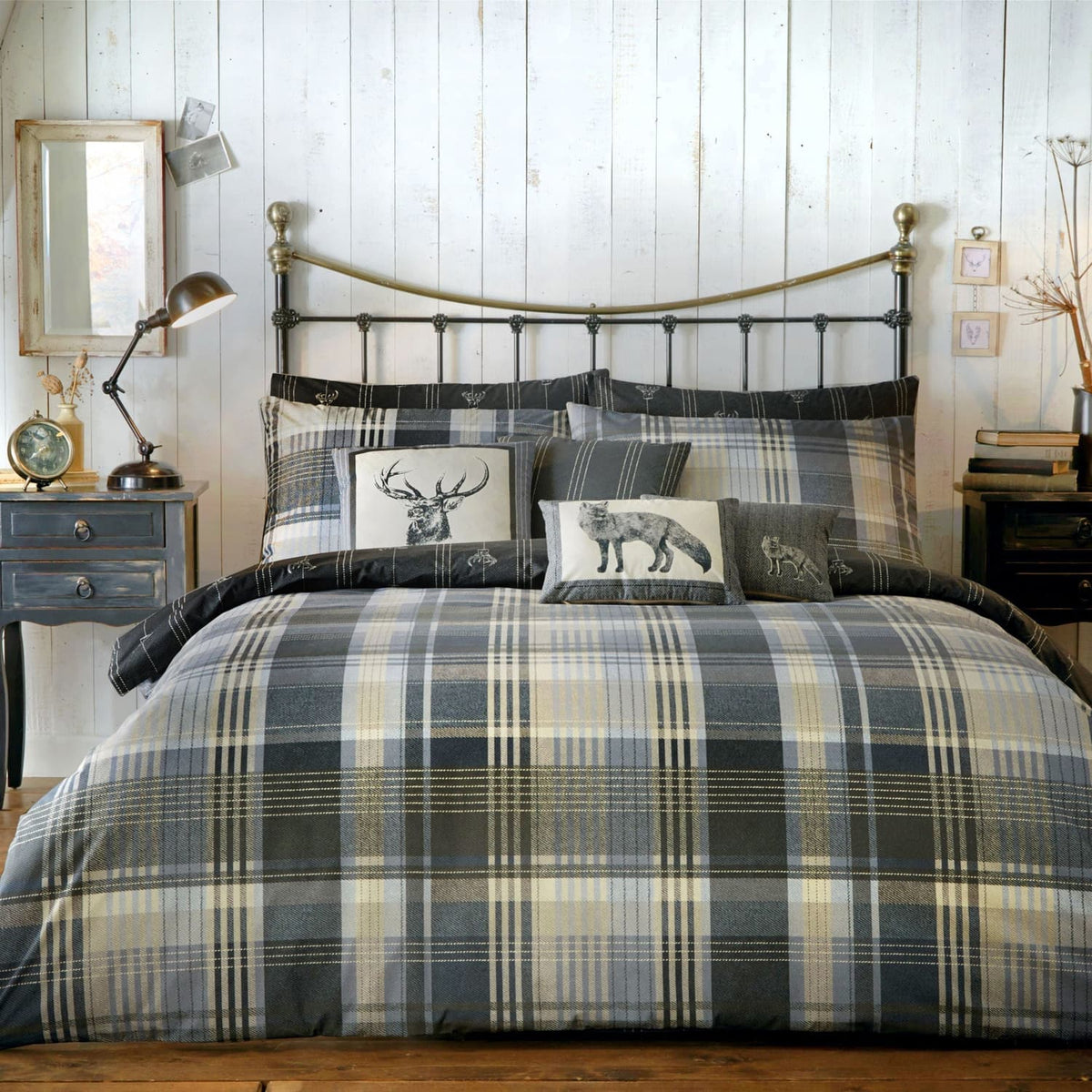 Connolly Check Brushed Cotton Flannelette Duvet Cover Set - Charcoal